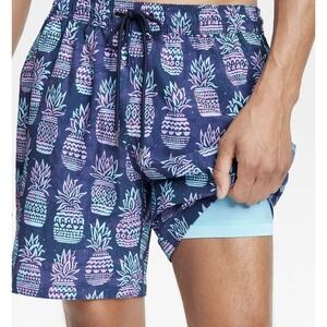Goodfellow Men's Size Small Pineapple Swim Trunks with Boxer Brief Shorts Liner